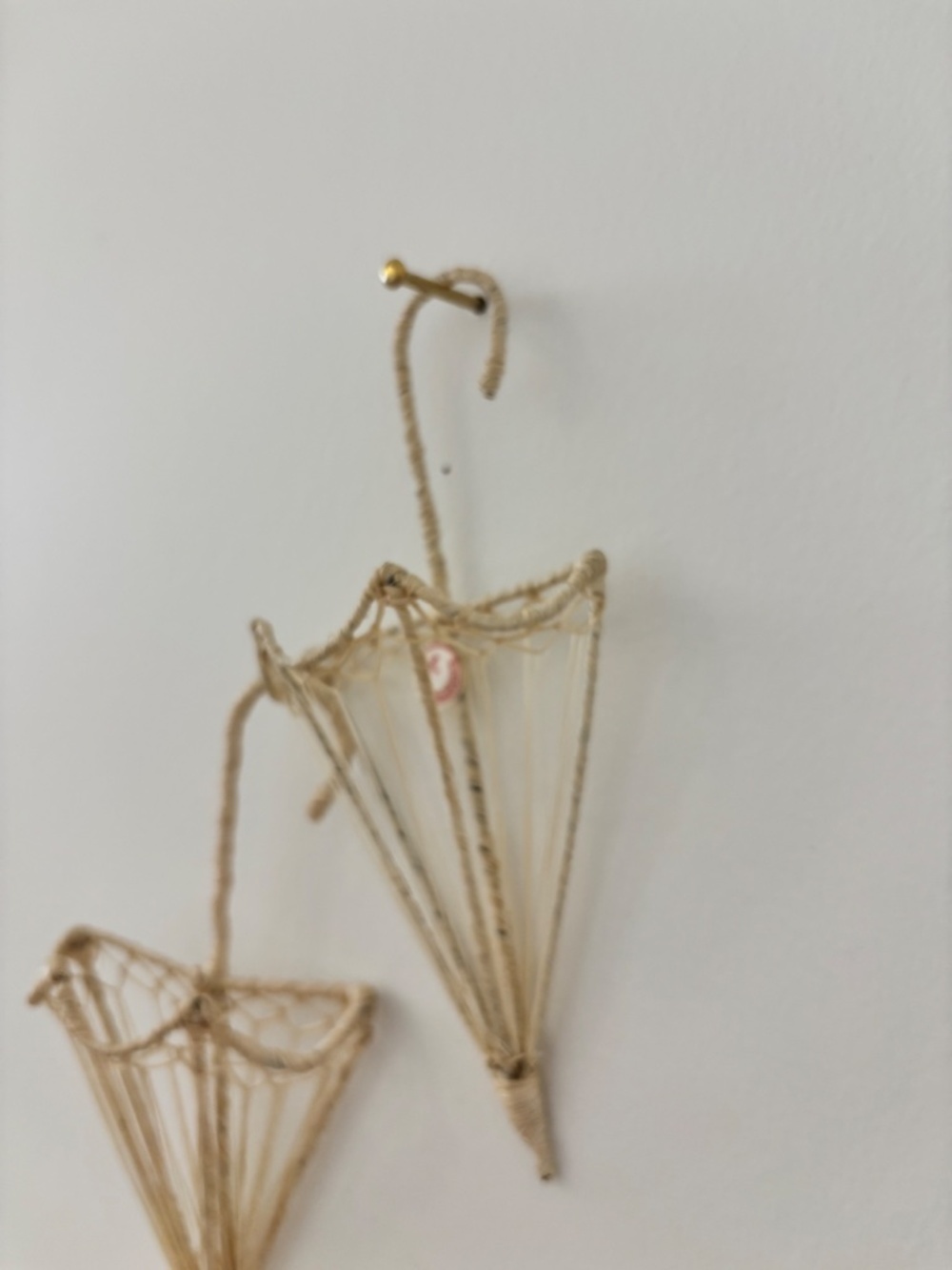 Vintage SET OF TWO boho wicker umbrellas wall pockets boho wall decor art vases - Picture 7 of 12